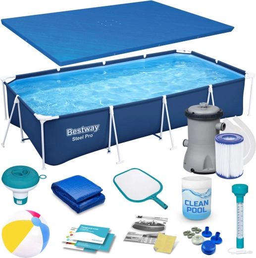 Gartenrahmenpool 400 × 211 × 81 cm Set 15-in-1 BESTWAY Steel Pro