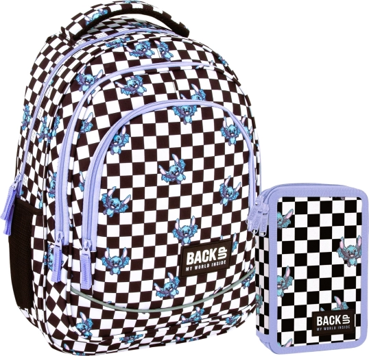 Schulset BackUP Schachbrett Fuzz 2in1 – Rucksack und gefülltes Federmäppchen