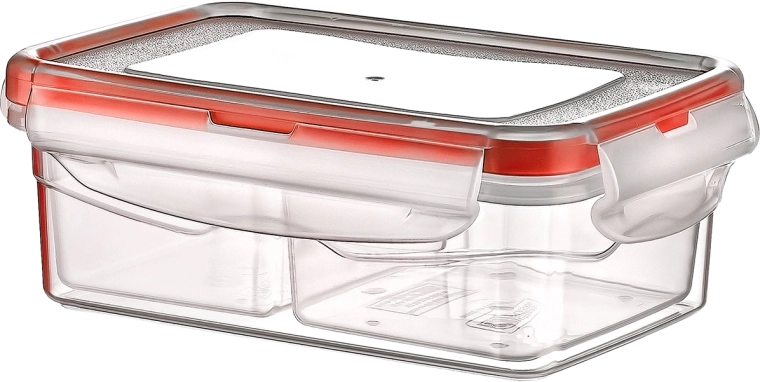 Rechteckige Kunststoff-Lebensmittelbox 400 ml mit Spangen und Deckel, unterteilt