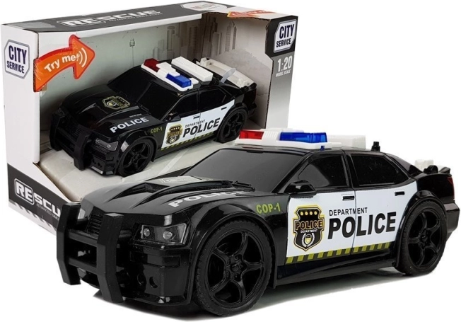 Polizei-Spielzeugauto mit Rückzugsantrieb und Licht- und Soundeffekten schwarz