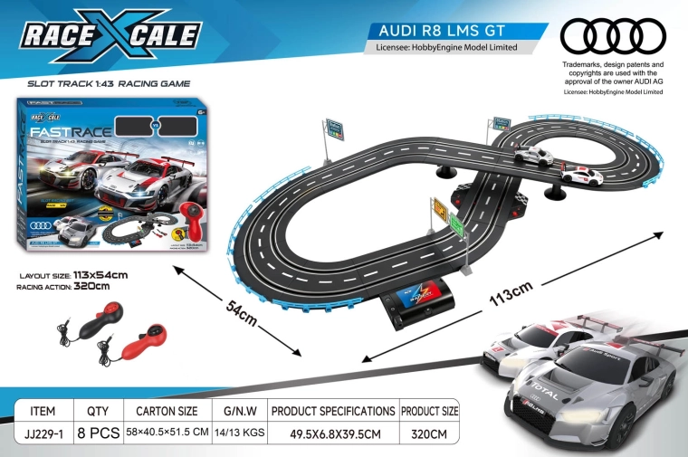 R/C-Autorennbahn Audi 1:43, 113 × 54 cm
