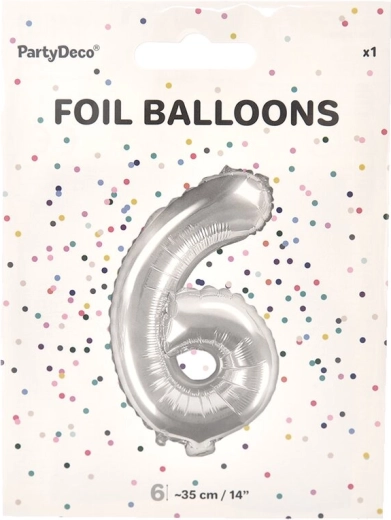 Folienballon Zahl 6 silbern 35 cm