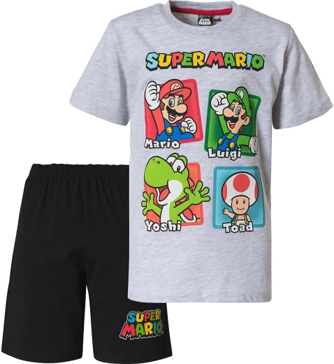 Kinderpyjama Super Mario in Grau-Schwarz