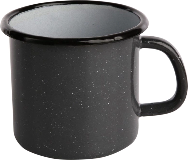 Emaillierter Becher, grau, mit Sprenkeldekor, 0,45 l