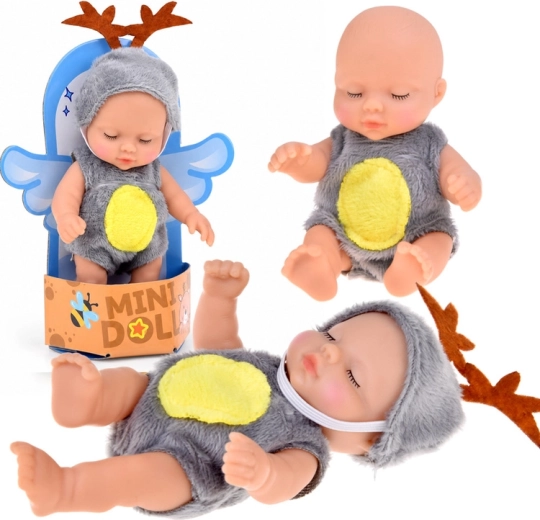 Mini-Babypuppe im Rentierkostüm 11 cm
