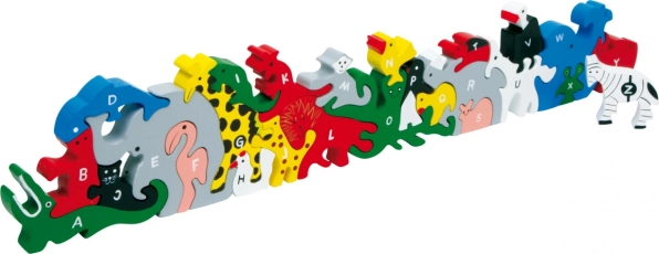 Holzpuzzle Tiere mit Buchstaben und Zahlen