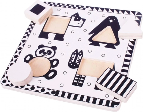 Holz-Einlegepuzzle in Schwarz-Weiß – Formen BIGJIGS TOYS