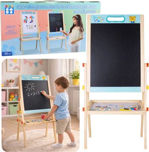 Beidseitige magnetische und Kreidetafel aus Holz für Kinder – blau