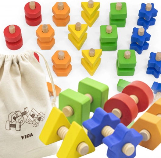 VIGA Farbige Formen und Schrauben für Kinder