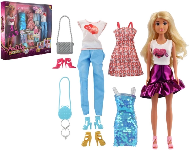 Anlily-Puppe 28 cm mit Kleidung und Mode-Accessoires in der Box