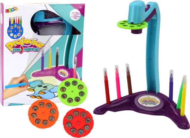 Zeichenprojektor mit 3 Wechsel-Scheiben und Filzstiften, lila