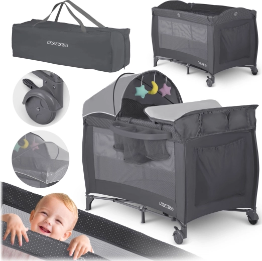Reisebett mit Matratze und Tasche 125 × 65 × 78 cm anthrazit