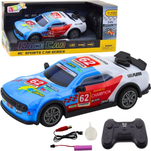 Ferngesteuertes Rennwagen mit LED und Wasserdampf, blau 1:22