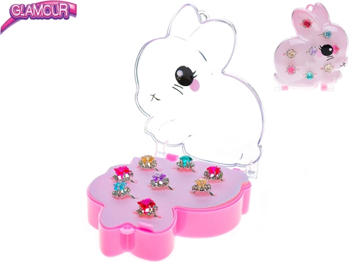 Glamour Set aus metallenen Kinder-Ringen mit Steinchen, 8 Stk.