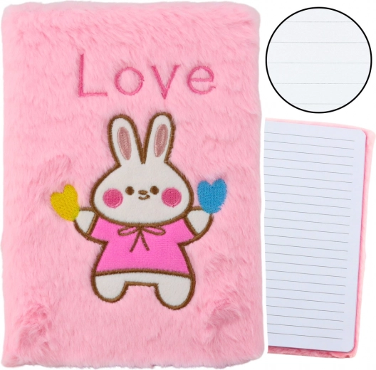 Plüsch-Notizbuch mit Hase und Aufschrift Love - Rosa