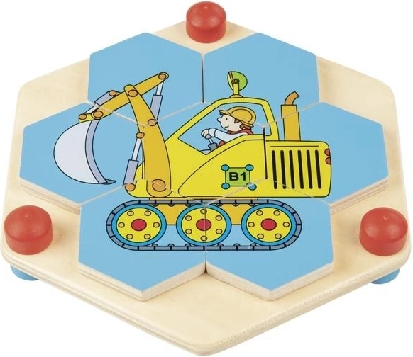 Holz Sechseck Puzzle Baustellenfahrzeuge Goki