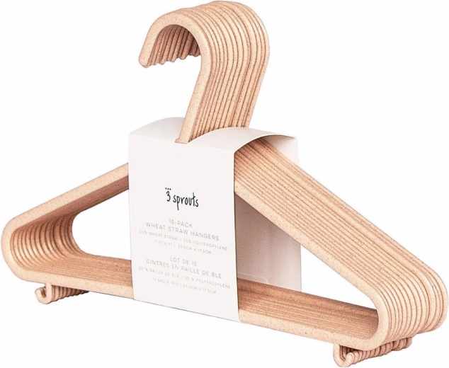 3 Sprouts Kinderkleiderbügel aus Weizenstroh, rosa, 15 Stück