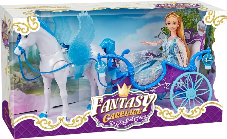 Magischer blauer Kutsche mit Pegasus und Puppe mit Licht und Sound