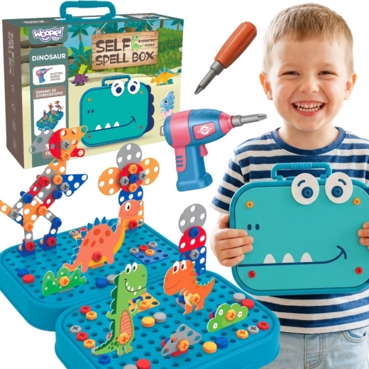 Woopie Set für kleine Heimwerker – 3D-Baukasten Dino mit Schrauben und Bohrer im Koffer