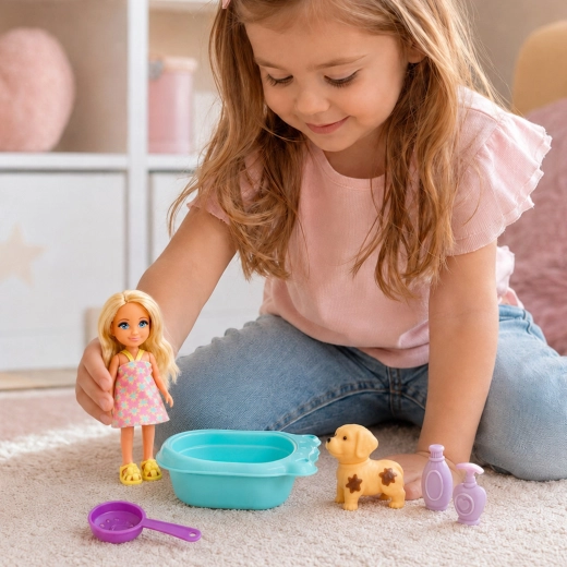 Spielen mit Puppe und Hündchen