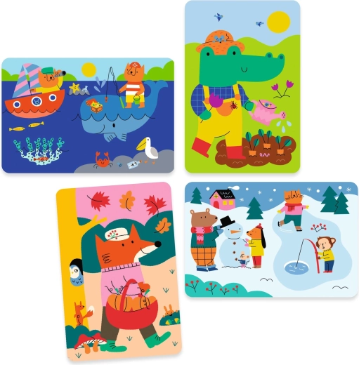 Vier Jahreszeiten in niedlichen Szenen