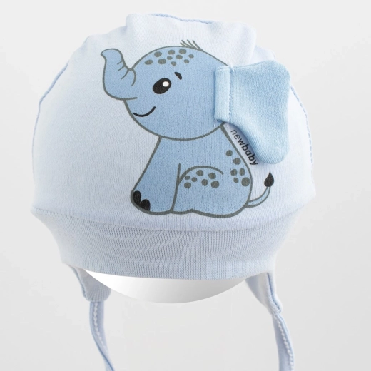 Baumwoll-Baby-Mützchen New Baby Happy Elephant blau