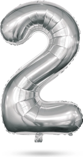 Folienballon mit der Zahl 2 zum Geburtstag – Silber
