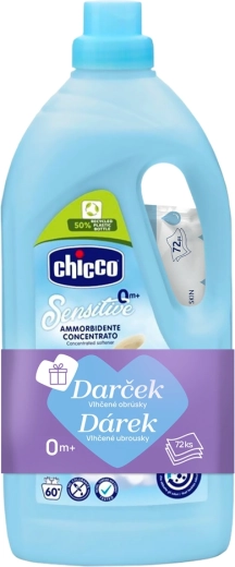 Chicco Weichspüler Baby Sensitive Süßer Puder 1,5 l (60 Waschgänge) + Feuchttücher 72 Stk.