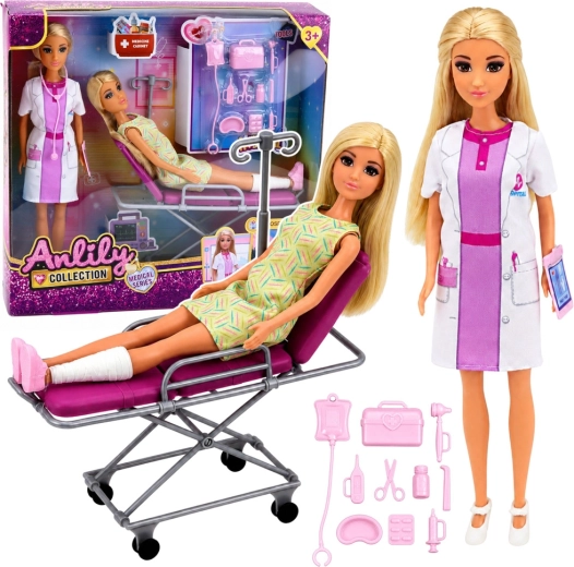 Anlily Puppenset – Ärztin mit Patientin, Krankenhausbett und medizinischem Zubehör, 30 cm