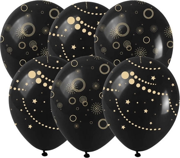 Schwarze Latexballons mit goldfarbenem Aufdruck (6 Stk.)