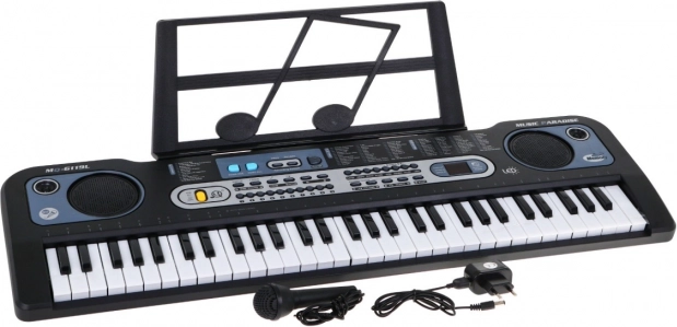 Kinder-Keyboard mit beleuchteten Tasten, 61 Tasten, Mikrofon und Notenständer