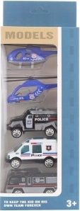 Set aus Polizeiautos aus Metall mit Hubschraubern