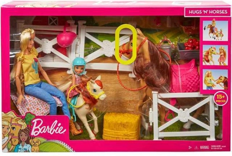Barbie-Stall mit Pferden, den Puppen Barbie und Chelsea und Zubehör