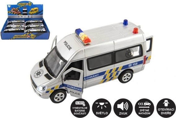 Polizeiauto mit Licht und Sound, 15 cm, Metall/Kunststoff, mit Rückziehmotor