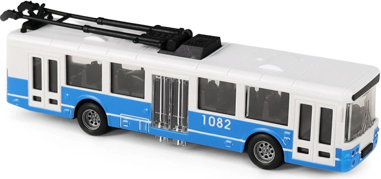 Blauer Stadtoberleitungsbus mit Schwungrad, 16 cm