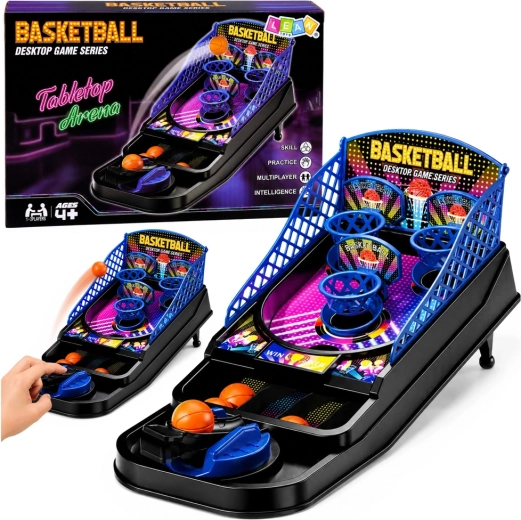 Mini-Tischbasketball-Arcade-Spiel mit 3 Körben und Ballwerfer – 1 Stück