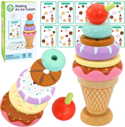 WOOPIE GREEN Holzspielzeug zum Stapeln von Eiscreme Montessori 12 Teile FSC
