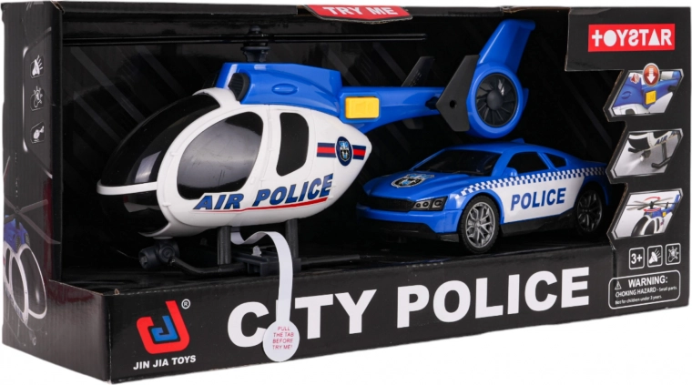 Polizei-Set: Hubschrauber und Auto mit Lichtern und Geräuschen