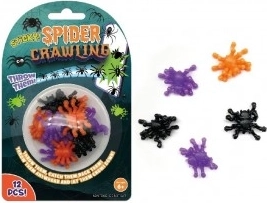 Klebende Silikon-Spinnen 3 cm – Set mit 12 Stück