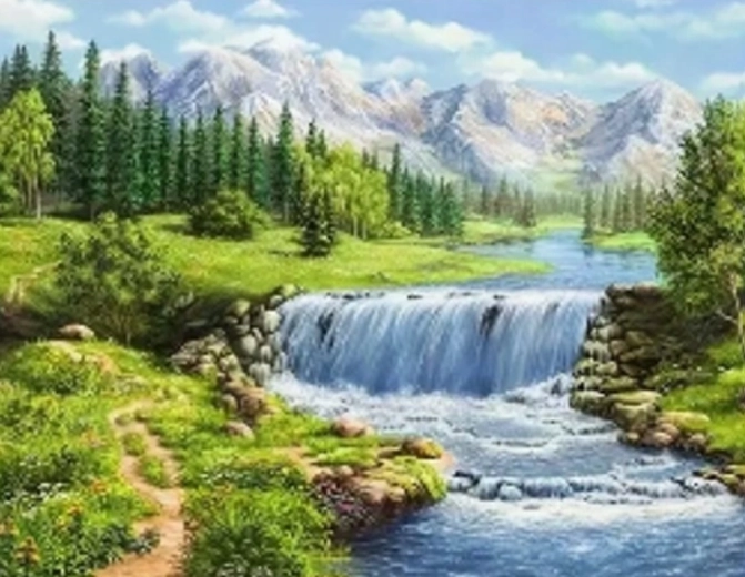 Malen nach Zahlen – Staudamm in den Bergen 40 × 50 cm