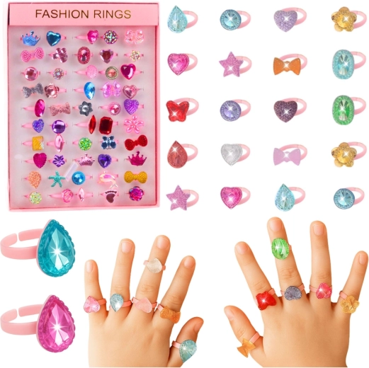 Set aus glitzernden Kinder-Ringen, bunt, 50 Stück