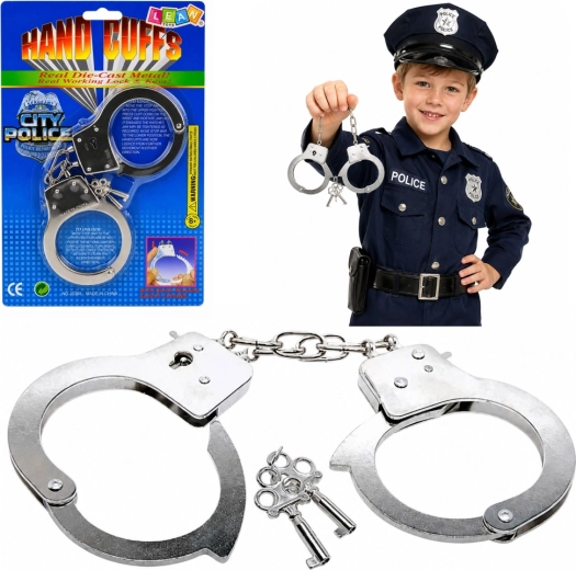 Metall-Polizeihandschellen mit Schlüsseln für Kinder, silberfarben