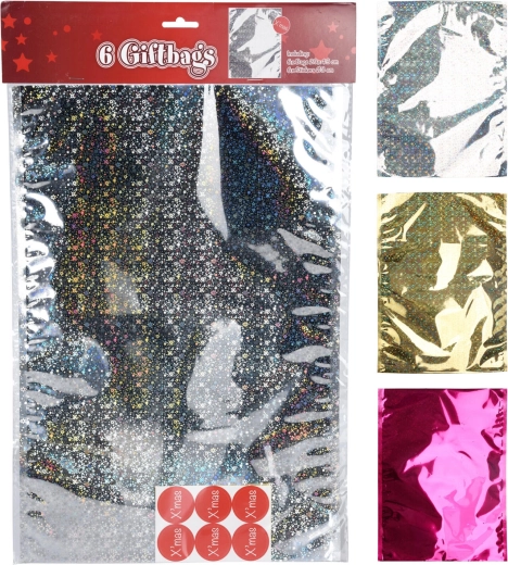 Geschenk-Zellophanbeutel mit Aufklebern 43 × 29 cm, Farb-Mix (6+6 Stk.)