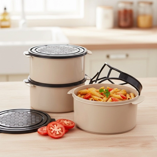 Drei separate Behälter für ein komplettes Mittagessen