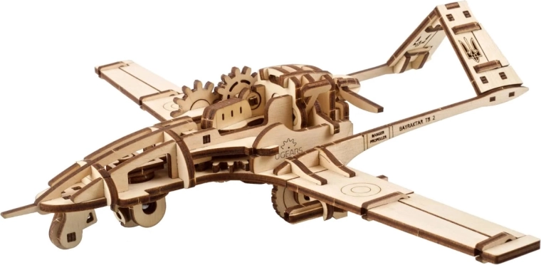 Ugears 3D-Holz-Mechanikpuzzle Kampfdrohne Bayraktar TB2