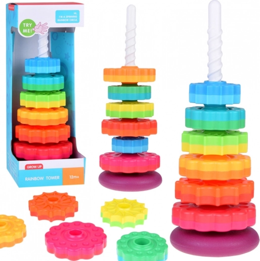 Bunte Spiral-Turm für Kinder – sensomotorisches Stapelspielzeug