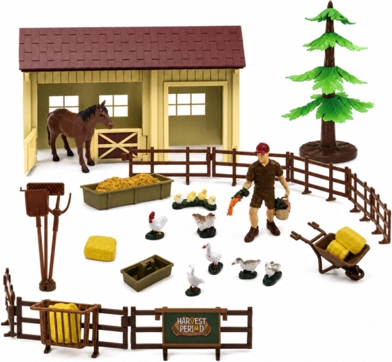 Stall, Zaun und Tiere für das Bauernhofspiel