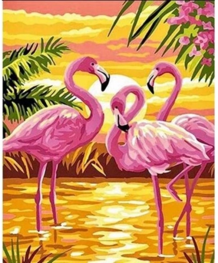 Malen nach Zahlen auf Keilrahmen 40 × 50 cm – rosa Flamingos