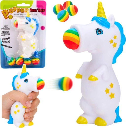 Gummi-Einhorn mit Ballwurf – Spielzeug für Kinder (5 Bälle)