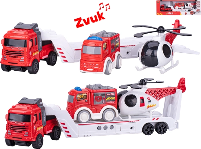 Feuerwehr-Set mit Sound und Schwungmasse, 30 cm LKW + 2 Fahrzeuge